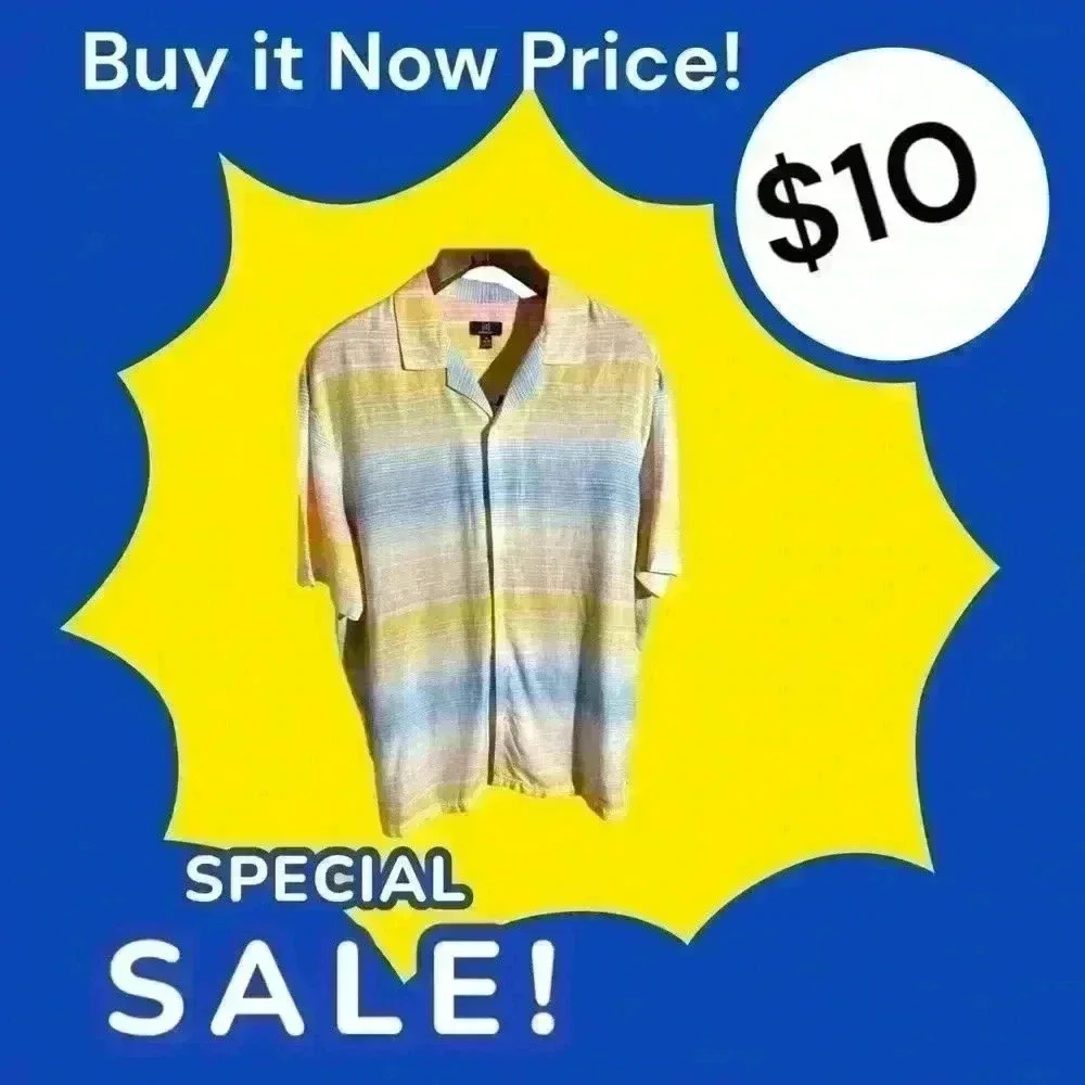 Men's Cotton Pastel Striped Short Sleeve Collared Bahama's Style Shirt Size XL